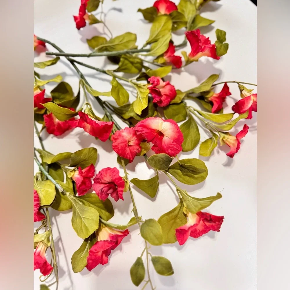 5 Red Petunia Flower Stems Floral Arrangement Faux Flowers LIFELIKE Garland